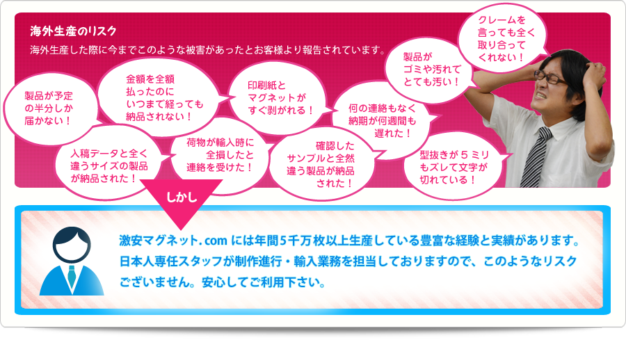 激安マグネットドットコムには年間5千万枚以上の豊富な経験と実績があります。